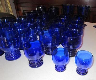 Vintage Cobalt Blue Glassware Set Glasses Goblets 39 Pieces | #539869268