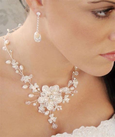 Envogue Freshwater Pearl Crystal Wedding Necklace Earring Bridal Jewelry Set #2065432 - Weddbook