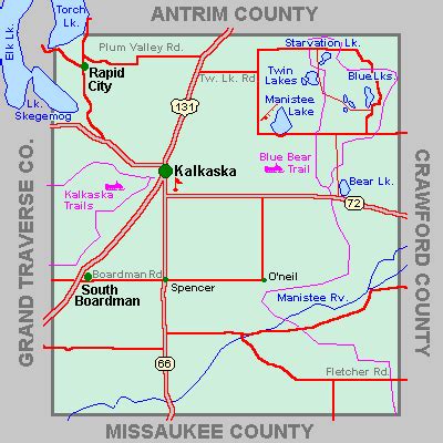 Kalkaska County Map Tour - lakes - snowmobile - ATV - river - hike - hotels - motels - Michigan ...