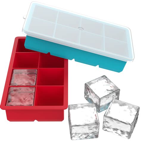 Vremi Large Silicone Ice Cube Trays - 2 Pack 8 Square Cubes per Tray Ideal for Whiskey ...