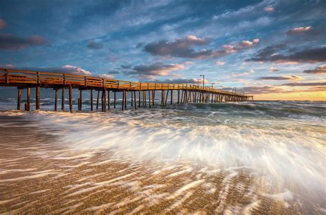 North Carolina Outer Banks Nags Head Pier Seascape at Sunrise Photograph by Dave Allen - Pixels