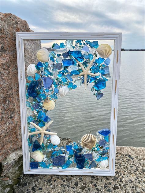 Free Shipping 12X18 Beach Glass and Shells With Mermaid in | Etsy | Sea ...