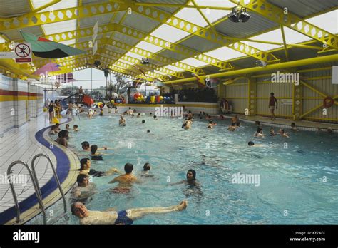 Indoor swimming pool at a Butlins holiday camp. Circa 1980's Stock ...