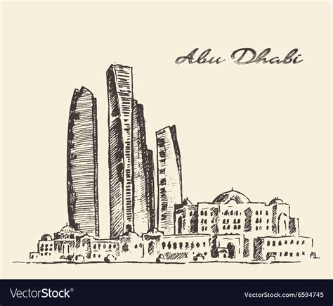 Abu dhabi skyline vintage hand drawn Royalty Free Vector