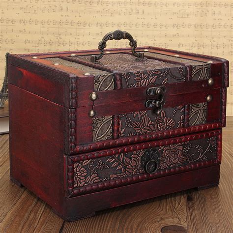 Vintage Antique Wooden Made Jewelry Box Accessories Collection Storage ...
