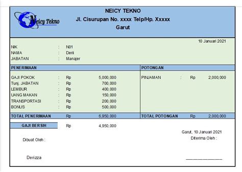 Contoh Slip Gaji Karyawan Excel Micin Ilmu Upn - IMAGESEE