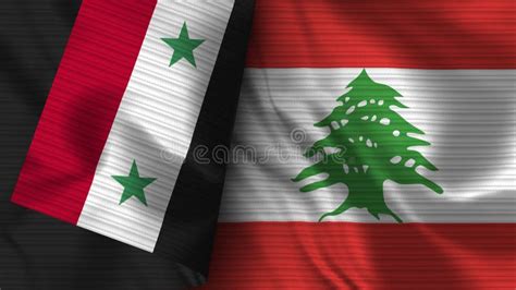 Lebanon and Syria Realistic Flag â€“ Fabric Texture Illustration Stock ...