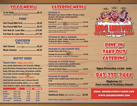 Hog Heaven Restaurant,menu, located in Pawleys Island SC, offering ...