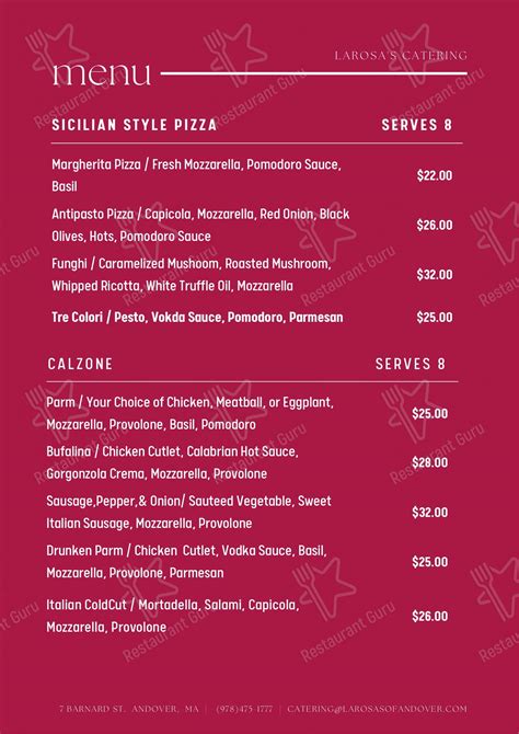 Menu at LaRosa's Italian Cafe & Bar, Andover