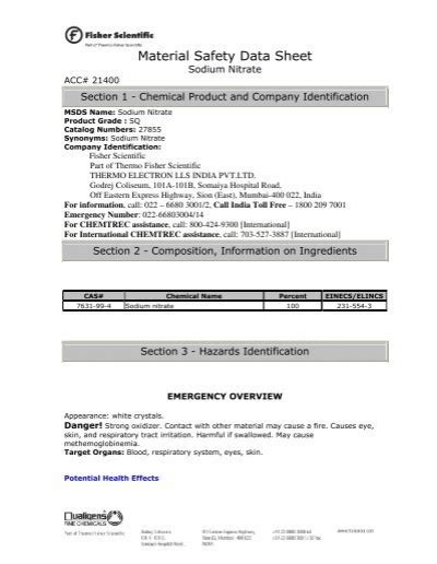 Material Safety Data Sheet - Fisher Scientific: Lab Equipment