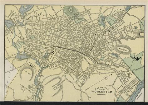 Worcester Massachusetts Street Map: Authentic 1899; Detailed but SMALL