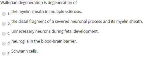 Solved Wallerian degeneration is degeneration of a the | Chegg.com