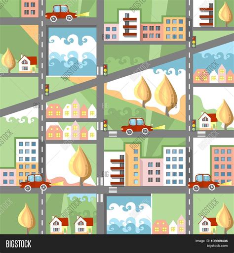 Cute Cartoon City Map Vector & Photo (Free Trial) | Bigstock