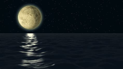 CALM SEA, FULL MOON AND STARS NIGHT. Animated 3D, 30 Second Loop, Of A ...