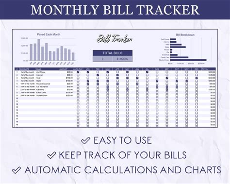 Bill Tracker Spreadsheet, Google Sheets Bill Tracking Template, Monthly ...