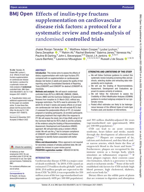 (PDF) Effects of inulin-type fructans supplementation on cardiovascular ...