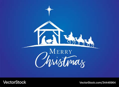 Merry christmas jesus in manger on blue Royalty Free Vector