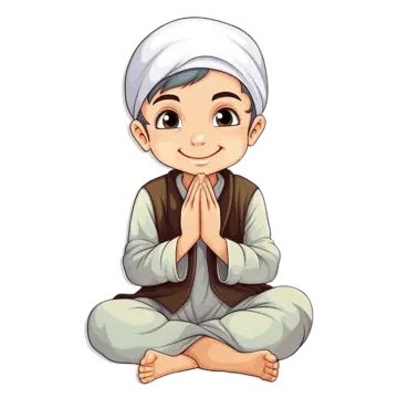 Cute Sticker Template With A Muslim Boy In Praying Position Isolated, Ramadan Kareem, Muslim ...