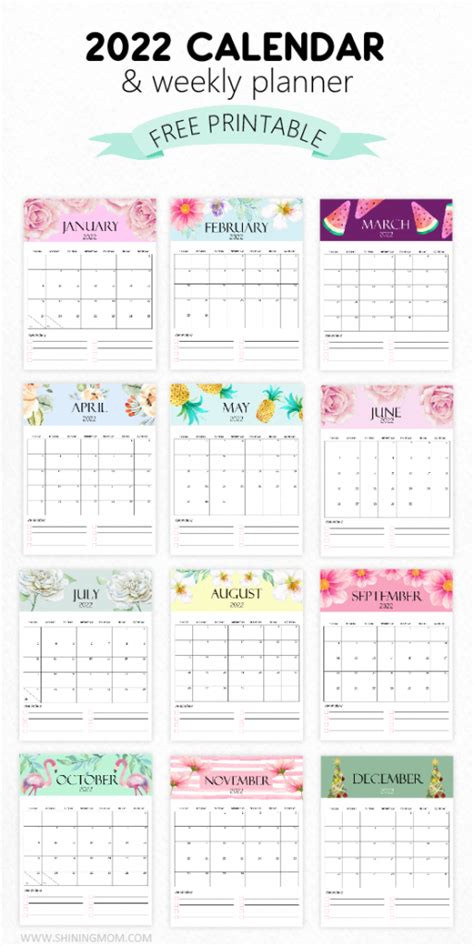 FREE Calendar 2022 Printable: 12 Cute Monthly Designs to Love!