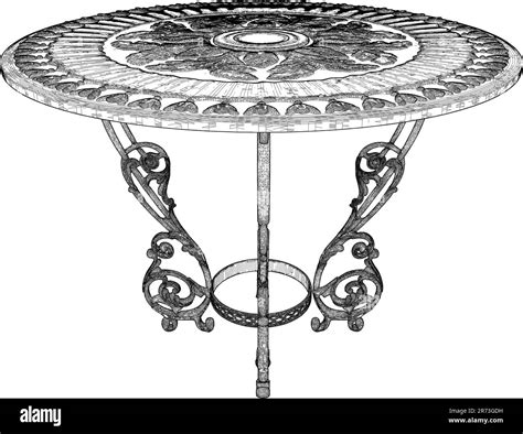 Antique Iron Round Coffee Table Vector. Illustration Isolated On White Background. A vector ...