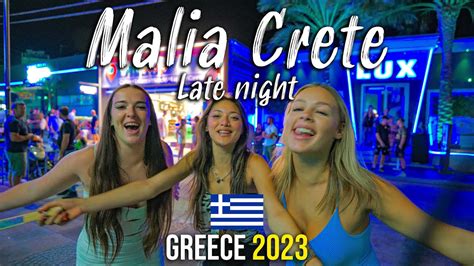 Malia Crete, late night walking tour 4k, Kreta, Greece 2023 - YouTube