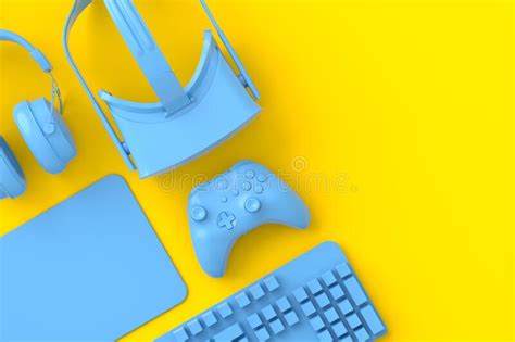 Top View of Gamer Workspace and Gear Like Mouse, Keyboard, Joystick, VR Stock Illustration ...