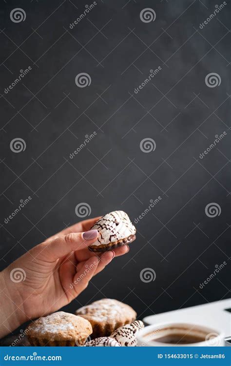 Woman Eating Muffin at Workplace. Unhealthy Snack Stock Image - Image ...