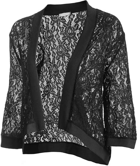 Zeagoo Women's Casual Lace Crochet Cardigan 3 4 Sleeve Sheer Cover Up Jacket Plus Size | Lace ...