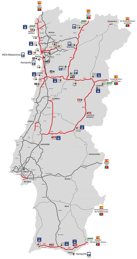 Portugal toll roads map - Map of toll roads in Portugal (Southern ...