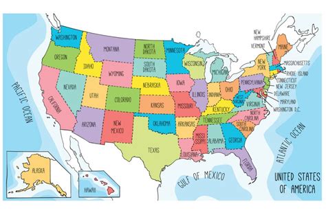 US maps to print and color - includes state names, at PrintColorFun.com