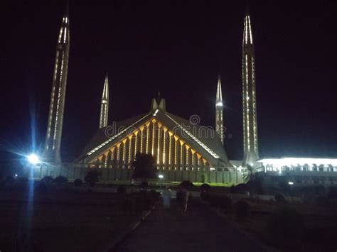 Faisal Mosque Front Landmark Night View Stock Photo - Image of front, screenshot: 231660858