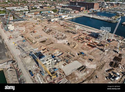 A general aerial view of Bramley-Moore Dock during the construction of ...