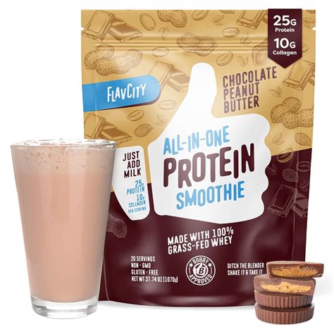 Amazon.com: FlavCity Protein Powder Smoothie, Chocolate Peanut Butter - 100% Grass-Fed Whey ...