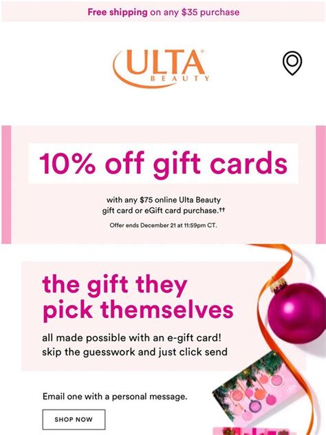 Ulta Beauty: 10% off any $75 online Ulta Beauty gift card purchase 💝 ...