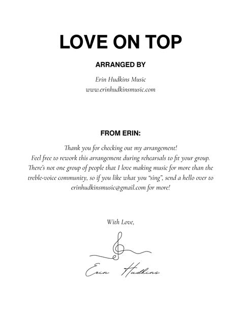 Love On Top (arr. Erin Hudkins Music) Sheet Music | Beyonce | SSAA Choir