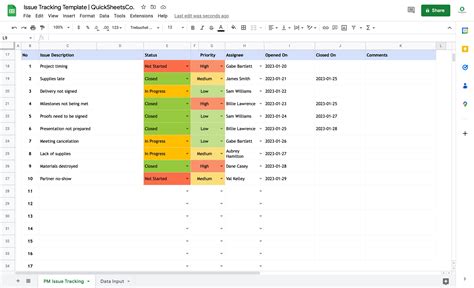 Issue Tracker Template Google Sheets Track Project Management Task Tracker Priority and Status ...