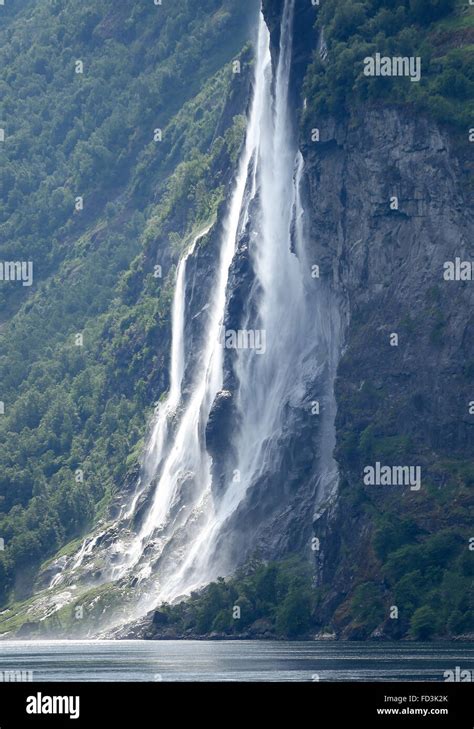 Norway, Geiranger Fjord, detail of cascading waterfalls Stock Photo - Alamy