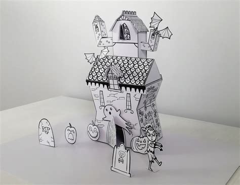 Haunted House Paper Craft Activity, Instant Download, Halloween Printable Craft Kit for Kids - Etsy