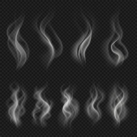 Grey hot smoke clouds. white transparent steam evaporation isolated vector effects. vector ...