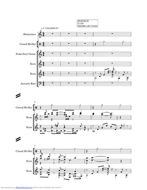 Operator music sheet and notes by Jim Croce @ musicnoteslib.com