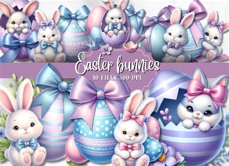 Easter Bunnies Eggs Clip Art Bundle Graphic by AnetArtStore · Creative ...