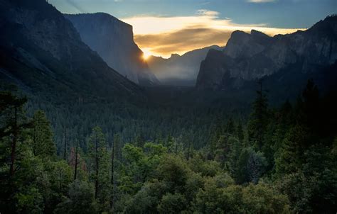 Wallpaper Yosemite Valley, Sunrise, The Captain, Haff Dome images for ...