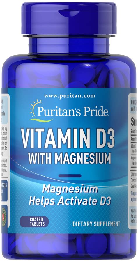 Vitamin D3 With Magnesium, 60 Tablets (26215) | Puritan's Pride