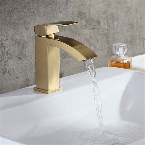 Ridge Contemporary Style Brushed Gold Single Hole Deck Mounted Bathroom ...