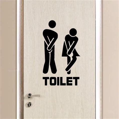 Removable Wall Decals Cute Pattern Bathroom Rest Room Toilet Door Mark Stickers Glass Decoration ...