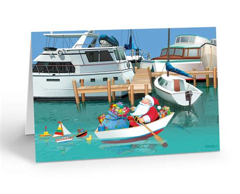 Santa Rowing Christmas Card | Boat Themed Christmas Card