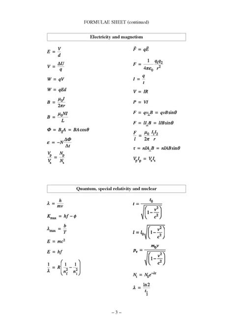 Formula Sheet - Physics High