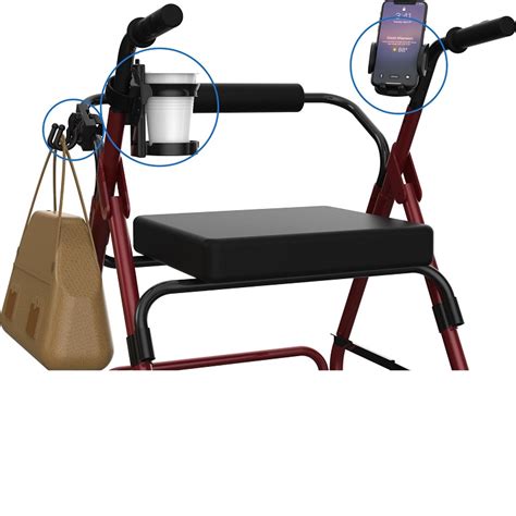 Easy to Use Mobility Accessories Pack : cup holder, phone grip, dual hooks