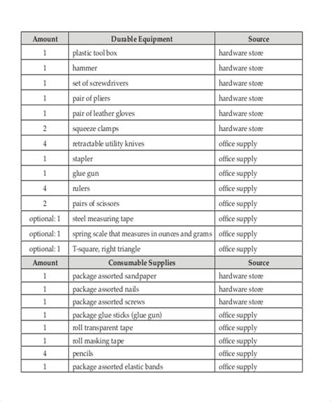 FREE 8+ Sample Material Lists in MS Word, PDF