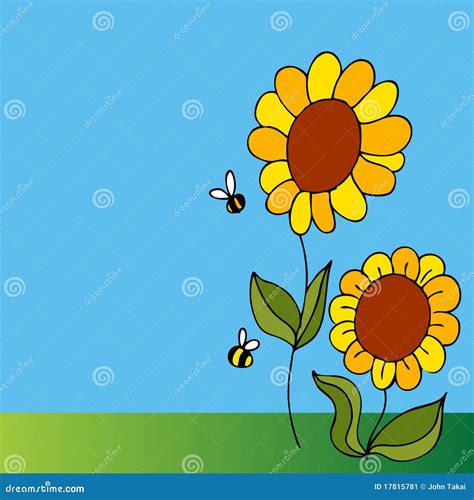 Sunflower and Bees stock vector. Illustration of doodle - 17815781